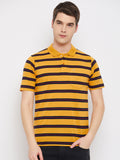 Neva Men's T-Shirt Polo Neck Half Sleeves in Stripes pattern  - Mustard