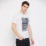 LivFree Men's T-Shirt Round Neck Half Sleeves in Printed pattern  - White