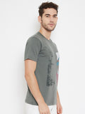 LIVFREE Men's Round Neck Half Sleeve Printed T-Shirt-Olive